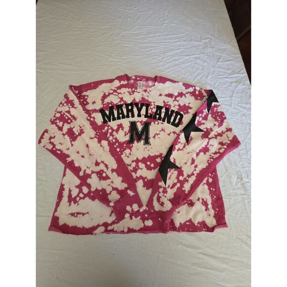 University Of Maryland Women's Tie Dye Red Cropped Sweatshirt Size Medium - Picture 1 of 4